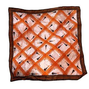 Vintage orange brown graphic print 70's 19" sq scarf handkerchief